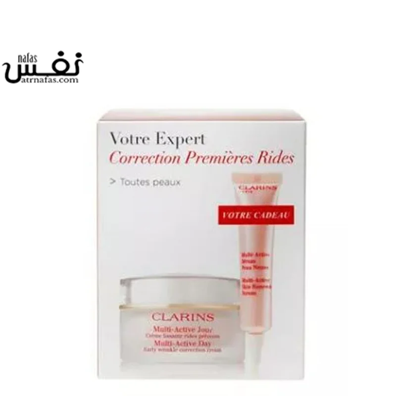 ست 2 تایی کرم روز مولتی اکتیو کرم روز ضد اولین چین و چروک کلارنس |  Clarins Multi Active Cassette Composition of the cassette: 50 ml Multi Active Day Cream Day cream against the first wrinkles
